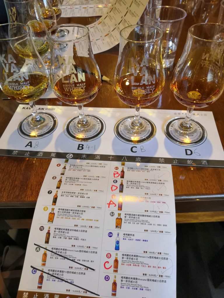 Each person picks 4 Kavalan whiskeys to taste. 