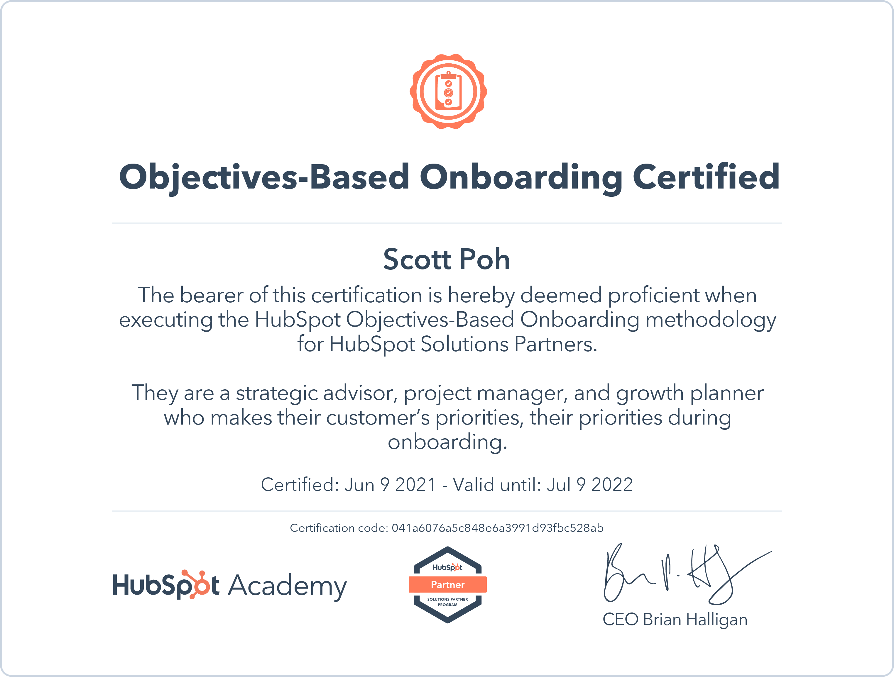 HubSpot Objectives-Based Onboarding Certificate